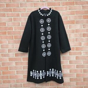 Carole Little Boiled Wool Artsy Boho Long Coat Jacket Topper 3X Black